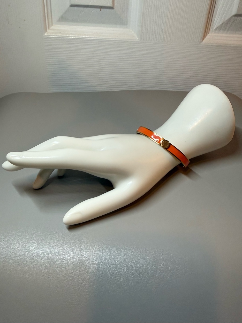 Orange Enamel Gold Tone Hinged Bangle Bracelet